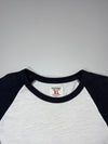 Abercrombie & Fitch White & Navy Raglan Long Sleeve T-Shirt | Varsity Stripe Tee (3XL)