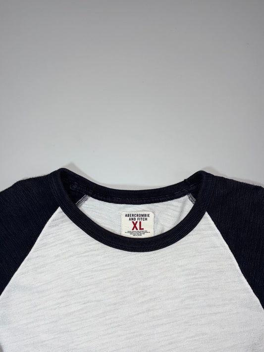 Abercrombie & Fitch White & Navy Raglan Long Sleeve T-Shirt | Varsity Stripe Tee (3XL)