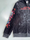 Ed Hardy by Christian Audigier Black Velour Tiger Dragon Skull Rhinestone Embroidered Zip Up Hoodie (M)