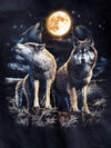 Vintage Rock Eagle Wolves Howling Moon All-Over Print Washed Black Zip-Up Hoodie (M)