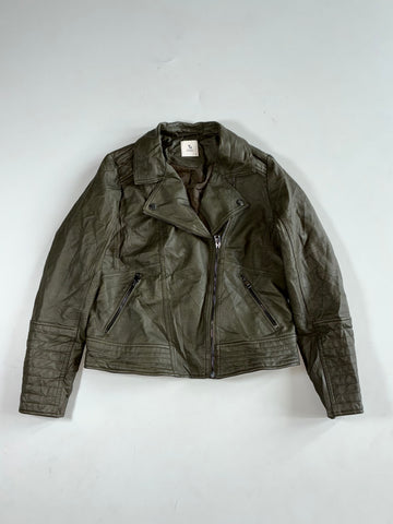 Vintage Tu Olive Green Leather Biker Jacket Women’s(S)