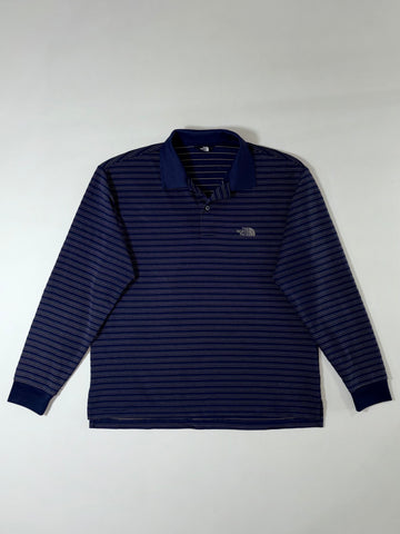 The North Face Navy Striped Long Sleeve Polo (XL)