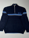 Hugo Boss Navy Quarter Zip Sweater with Blue Stripes (XL)