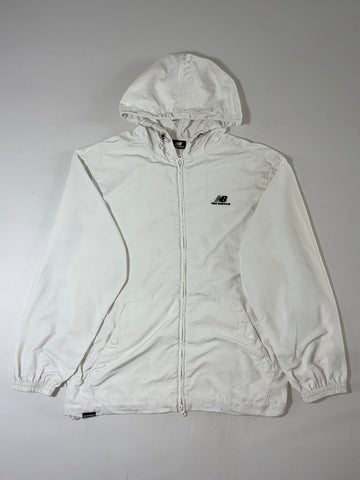 New Balance White Lightweight Hooded Windbreaker Jacket (XL)