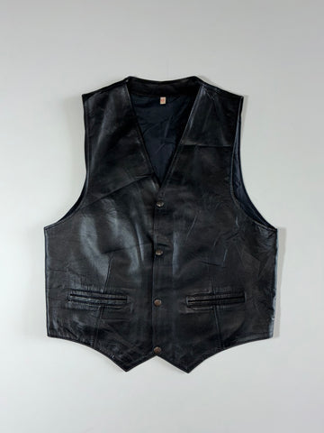 Vintage Leather Vest – Genuine Leather Waistcoat Black (S)