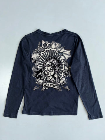 Jizo Street Graphic Long Sleeve T-Shirt | Japanese Skull Back Print Tee (XS)