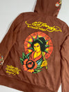 Ed Hardy Dragon Zip-Up Hoodie Brown Fuzzy Lined (S)