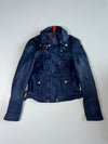 Tough Jeansmith Navy Double-Zip Leather Biker Jacket (XS)