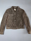 Soia & Kyo Crinkled Suede Leather Trucker Jacket  Taupe/Grey (XS)