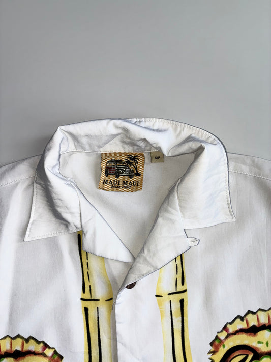 Maui Maui Hawaiian Tiki Print Shirt White (L)
