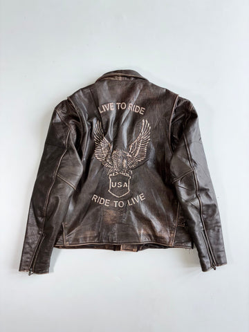 Vintage  Brown Leather Biker Jacket(Xl)