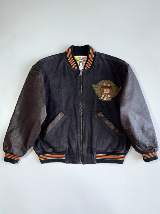 New Boy Warrior Vintage Pure Leather Sleeves Bomber Jacket (M)
