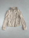 Lavenlico Cream Leather Asymmetric Zip Biker Jacket with Ribbed Knit Hem & Cuffs Women’s (XXS)