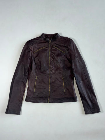 Simon B. Collection Leather Café Racer Jacket – Dark Brown Women’s (XS)