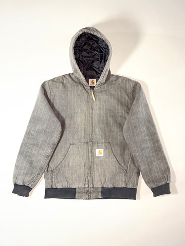Vintage Carhartt Grey Pinstripe Hooded Active Work Jacket (M)