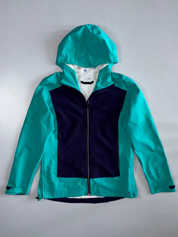 Salomon Colorblock Geometric-Lined Hooded Shell Jacket Teal Navy (M)