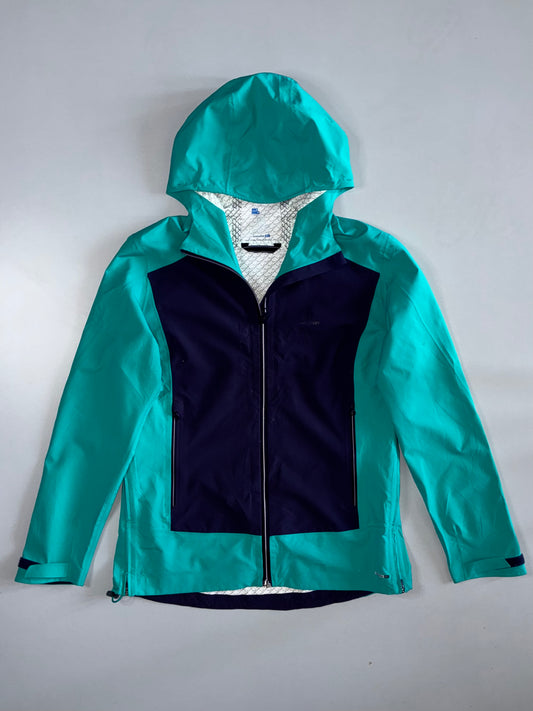 Salomon Colorblock Geometric-Lined Hooded Shell Jacket Teal Navy (M)