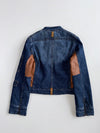 Y2K Dark Wash Denim Moto Jacket with Leather Patch Women’s (Xs)