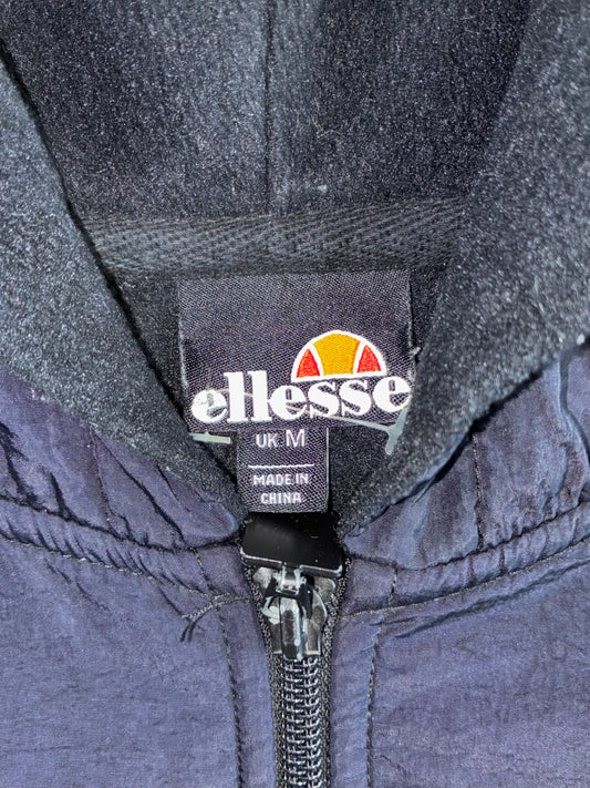 Ellesse Colorblock Half-Zip Fleece Hoodie – Navy & Olive Green (L)