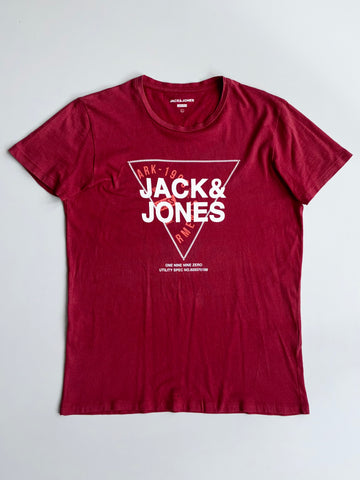 Jack & Jones Maroon Graphic Print T-Shirt (Size L)