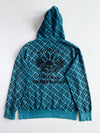 Y2K Big Train Blue Skull Print Studded Zip Hoodie (L)