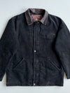 Marlboro Classics Vintage Black Canvas Work Jacket – Brown Leather Collar (XL)