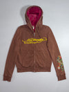 Ed Hardy Dragon Zip-Up Hoodie Brown Fuzzy Lined (S)