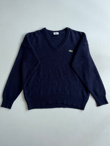 Vintage 80s Lacoste Navy V-Neck Wool Sweater – Made in France (M/L)