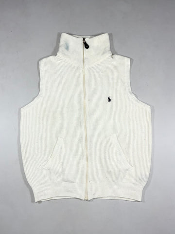 Vintage 90s Polo Ralph Lauren Cream Ribbed Knit Full-Zip Sweater Vest (M)