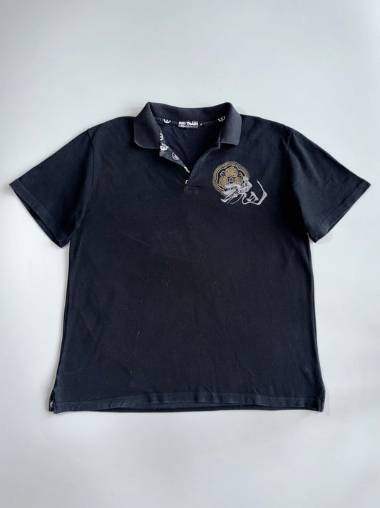 Big Train Osaka Japanese Embroidered Samurai Crest Black Polo T-Shirt (XL/2XL)