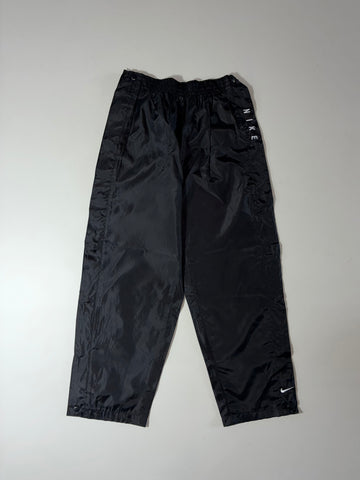 Vintage 90s Nike Spell Out Black Nylon Tearaway Snap Pants (W:28) (L:40)