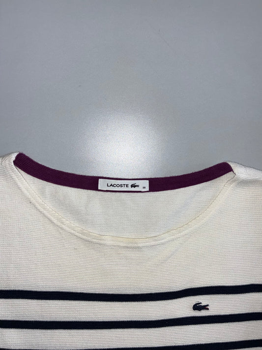 Lacoste Breton Stripe Long Sleeve Top – White & Navy (M/L)