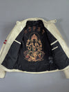 Vintage White & Burgundy Café Racer Leather Jacket (M)