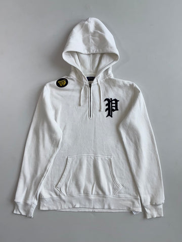 Polo Ralph Lauren White Half-Zip Hoodie with Gothic ‘P’ Chenille Patch(L)