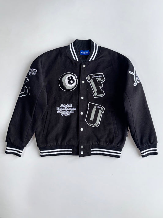 Vintage Lucky 8 Ball Designer Varsity Jacket W/ Leather Sleeves  (L)