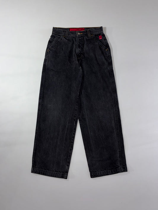 Vintage JNCO Jeans Black Wide-Leg Bulldog Embroidered Baggy Denim(W:28) (L:40)
