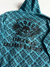 Y2K Big Train Blue Skull Print Studded Zip Hoodie (L)