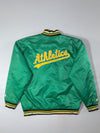 Vintage Majestic Oakland A's Green Satin Bomber Jacket (2XL)