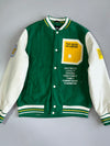 Zara “Ongoing Shift / Reconnecting With Reality” Varsity Bomber Jacket — Denim Squad Surfer Graphic / Leather Sleeves (M/L)