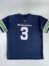 NFL Seattle Seahawks Russell Wilson #3 Navy Neon Green Striped Sleeve Mesh Football Jersey T-Shirt (2XL)