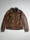 Vintage CKS Brown Leather Rib Knit Collar Bomber Jacket (S)