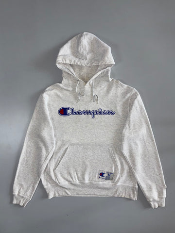 Vintage Champion Script Logo Pullover Hoodie Oatmeal White (L)