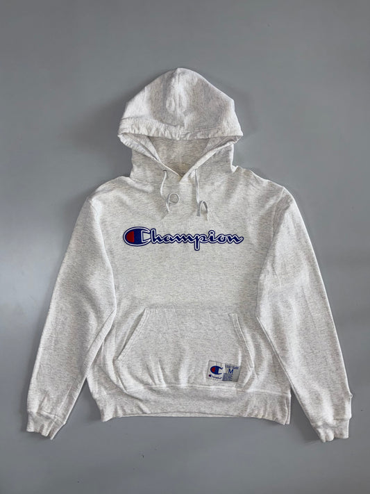 Vintage Champion Script Logo Pullover Hoodie Oatmeal White (L)