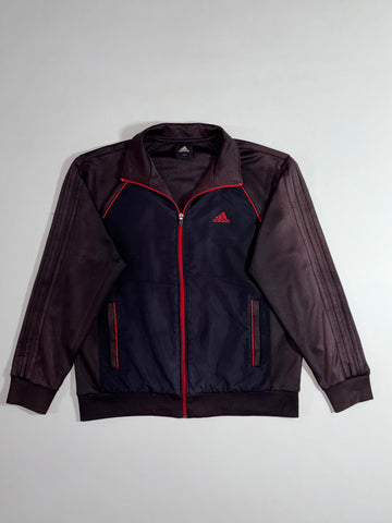 Adidas Track Jacket  Brown/Navy Colorblock, Red Trim Retro Zip-Up (L)