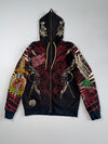 Christian Audigier Y2K Rhinestone Sugar Skull Tattoo Full-Zip Hoodie (M/L)