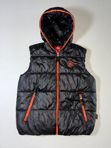 Dickies Black Hooded Puffer Vest – Orange Zip (M)