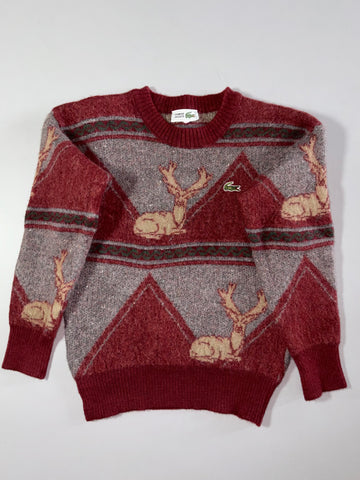 Vintage 80s Chemise Lacoste Reindeer Pattern Wool Sweater – Rare Graphic (XXS)