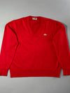 Vintage Chemise Lacoste V-Neck Sweater – Red, Made in Spain (XL)