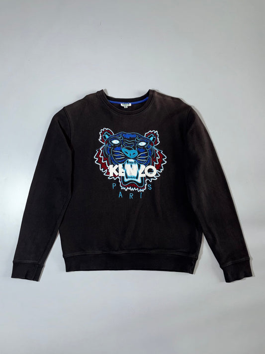 Kenzo Paris Tiger Logo Black Crewneck Embroidered Sweatshirt (M/L)
