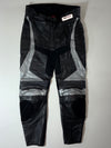Vintage Lookwell Leather Motorcycle Pants – Black Silver Panel Racing Biker Trousers (W:36) (L:44)